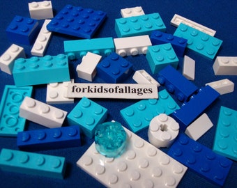 35 Azure, Blue and White Lego Bricks and Plates - Bulk Parts & Pieces Lot