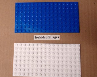 2 Lego 8X16 Dot Base Plates 2.5"x5" White and Blue Buildable Baseplates