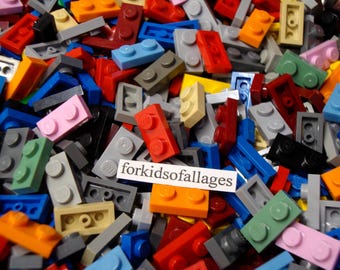 100 Lego 1x2 Stud Flat Plates Assorted Colors Bulk Lego Parts / Pieces Lot
