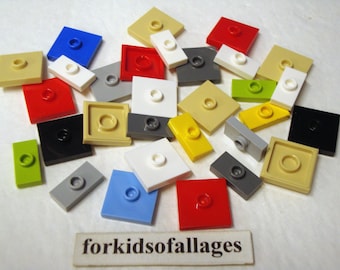 30 Lego Jumper Tiles / Finishing Plates with Center Stud - 1x2, and 2x2 Stud Size - Smooth Thin Flat Legos