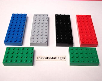 6 Lego Bricks: 4x10 and 4x6 Dots/Studs (1 1/4" x 3 1/8" and 1/14" x 1 7/8") Green, Black, Red+ Brick Thick Baseplates