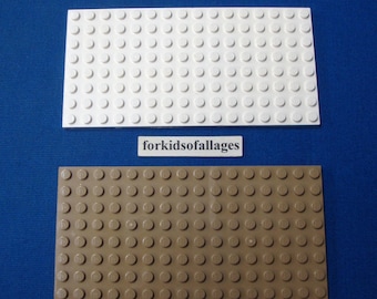 2 Lego 8X16 Dot Base Plates 2.5"x5" White and Dark Tan Buildable Baseplates