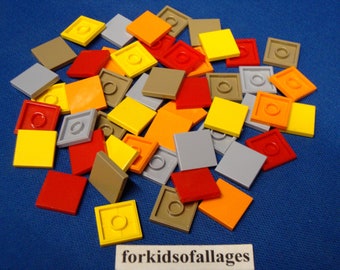 50 Lego Tiles / Finishing Plates - 2x2 Stud Size - Smooth Thin Flat Legos