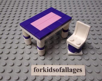 Custom Built Toy Furniture: Desk / Table & Swivel Chair -- Made with genuine Lego Pieces
