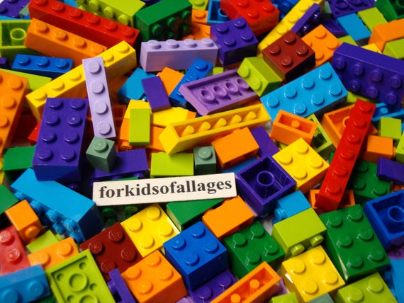 100 Bulk Basic Lego Pieces: Bricks Blocks Plates W/ Bright Colors Purple  Azure Lime Orange Lavender 