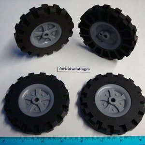 KNEX WHEELS 4 Large 3.5" 3 1/2" Tires w/Gray Pulleys - Standard K'nex Replacement Parts