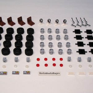 Lego Pieces: Wheels/Rims, Rubber Tires, Axles, Steering Wheels+ Parts For Race Cars / Small Vehicles - Bulk Lot