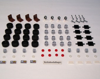 Lego Pieces: Wheels/Rims, Rubber Tires, Axles, Steering Wheels+ Parts For Race Cars / Small Vehicles - Bulk Lot