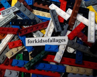 50 Lego 1-Stud Wide Flat Plates 1x's - Assorted lengths and colors - Bulk Lego Lot
