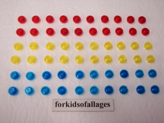 60 Lego Piece Lot TRANSLUCENT Red Yellow Blue 1x1 Stud Round Plates Parts