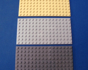 3 Lego 8X16 Dot Base Plates 2.5"x5" Tan, Light Gray and Dark Gray Buildable Baseplates