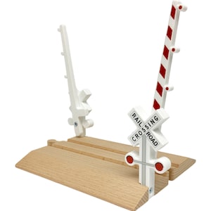 Wooden Railroad Crossing - Compatible w/ all magnetic wooden trains, track sets - Thomas, Brio, Ikea, Bigjigs, Melissa & Doug - Gift
