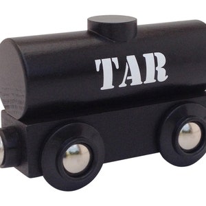 Tar Tanker Wooden Train - Compatible w/ all magnetic wooden trains, wooden track sets - Thomas, Brio, Ikea, Bigjigs, Melissa & Doug - Gift