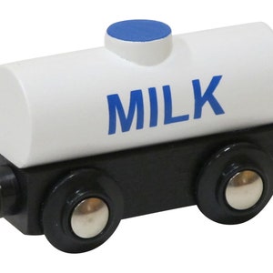 Milk Tanker Wooden Train - Compatible w/ all magnetic wooden trains, track sets - Thomas, Brio, Ikea, Bigjigs, Melissa & Doug - Gift