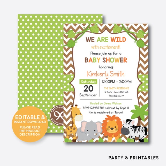 Instant Download Editable Safari Baby Shower Invitation Jungle Instant Download Editable Safari Baby Shower Invitation Jungle