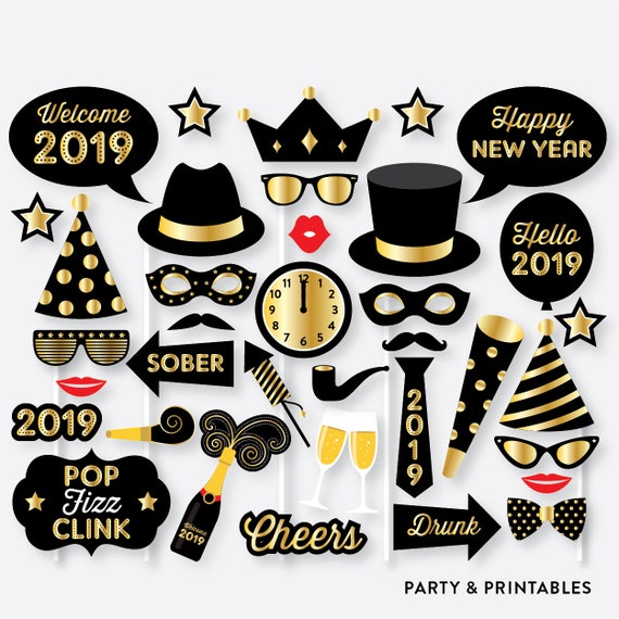 Instant Download Happy New Year Photo Booth Props And Sign New Years 
