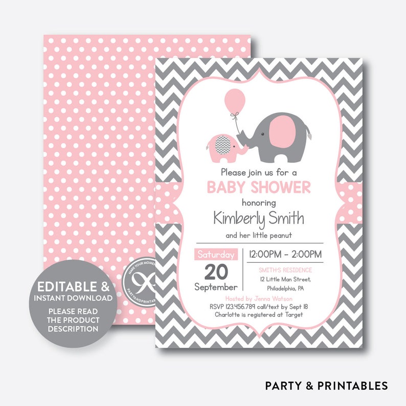 Instant Download Editable Elephant Baby Shower Invitation Etsy