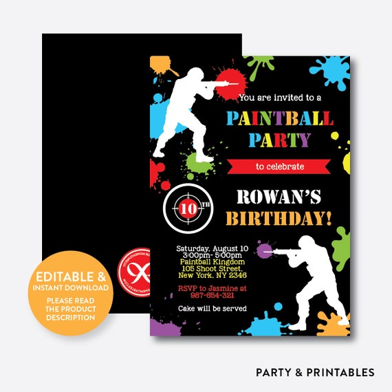 Instant Download, Editable Paintball Birthday Invitation, Paintball Invitation, Paintball Party Invitation, Boy Birthday Invitation (SKB.42) Il_570xn