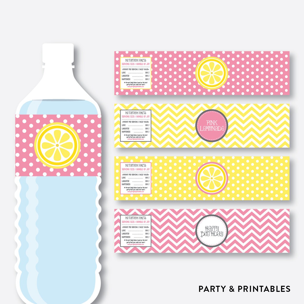 Instant Download Pink Lemonade Water Bottle Labels Pink | Etsy