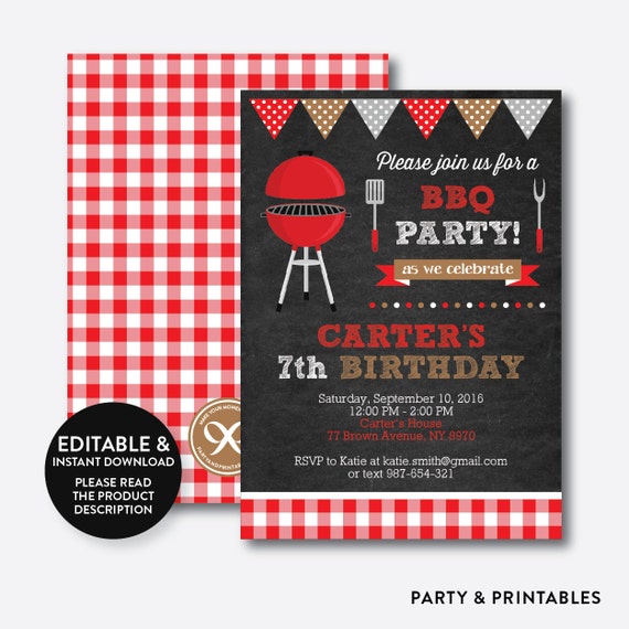 Instant Download Editable BBQ Birthday Invitation Barbeque Etsy