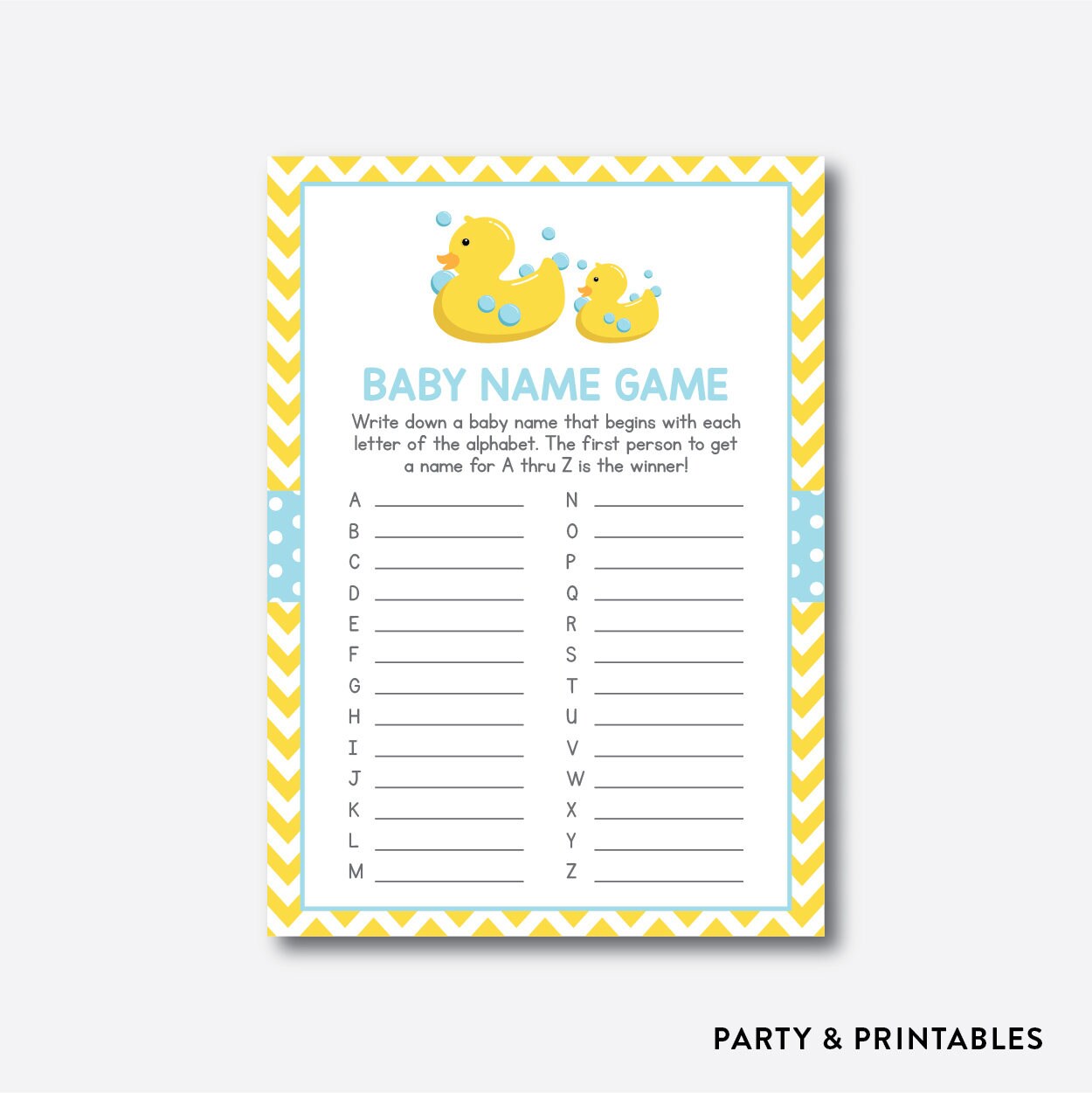Instant Download Rubber Duck Baby Name Game Rubber Duck Baby Etsy