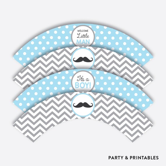 Instant Download Mustache Cupcake Wrappers Mustache Baby Shower