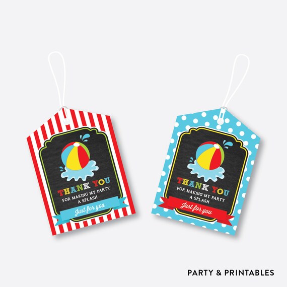 Instant Download Beach Ball Favor Tags Beach Party Pool Etsy