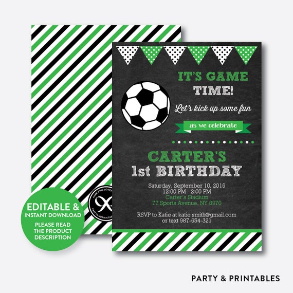 Instant Download Editable Soccer Birthday Invitation Soccer Ball