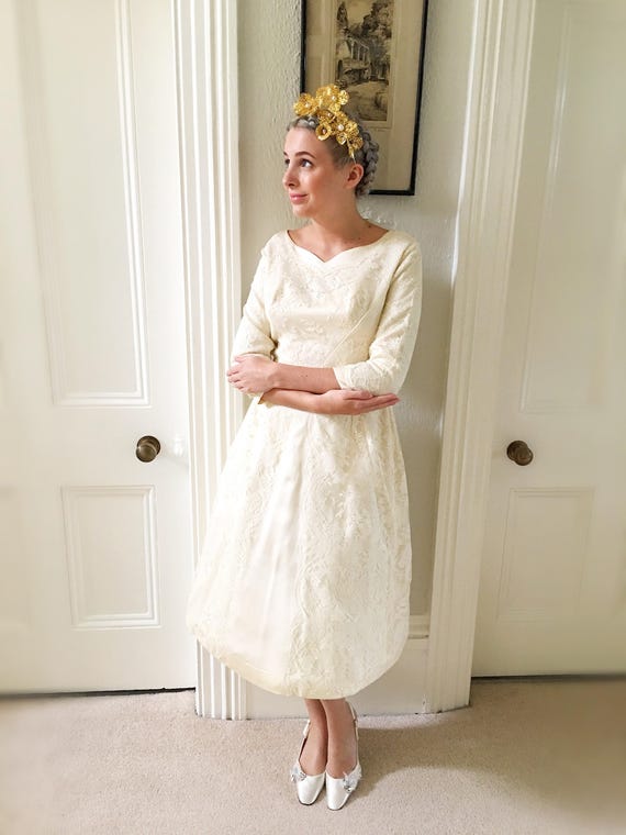 Vintage Lace Wedding Dress Cute Satin And Lace Bridal Gown Etsy