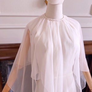 Short wedding dress. City wedding dress. Vintage bridal gown. 1970s wedding dress. Chiffon tulle dress. Floaty cape dress. Cute brides dress image 6