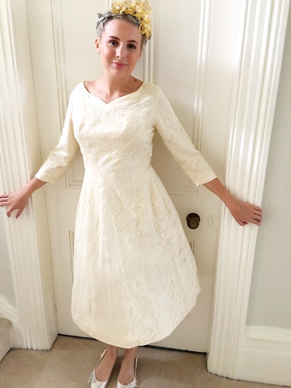 Vintage Lace Wedding Dress Cute Satin And Lace Bridal Gown Etsy