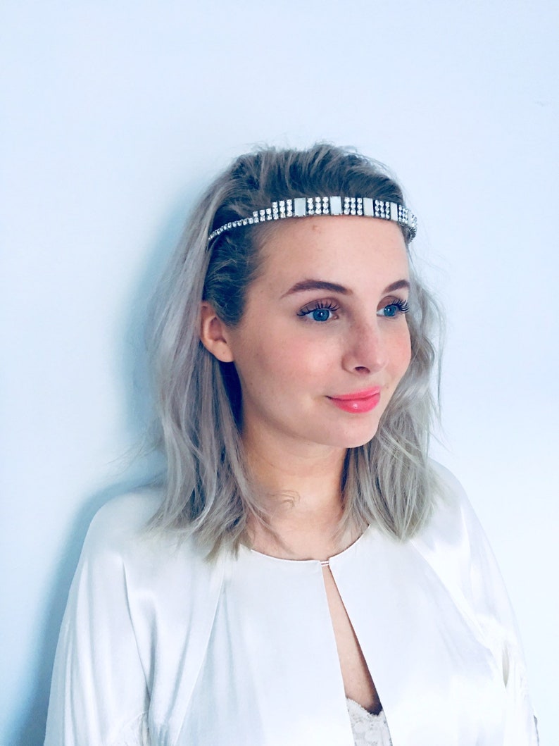 Unique Bride. Modernist Headpiece 1950s Wedding Headpiece Vintage Bridal Tiara Mother of Pearl Tiara Crystal Tiara