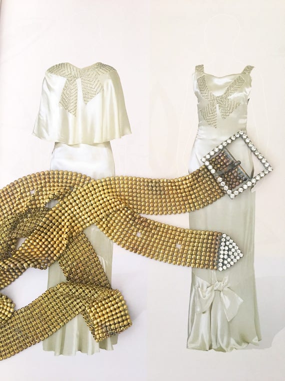 Vintage Art Deco Metal Mesh Belt. 1930s Gold Metal