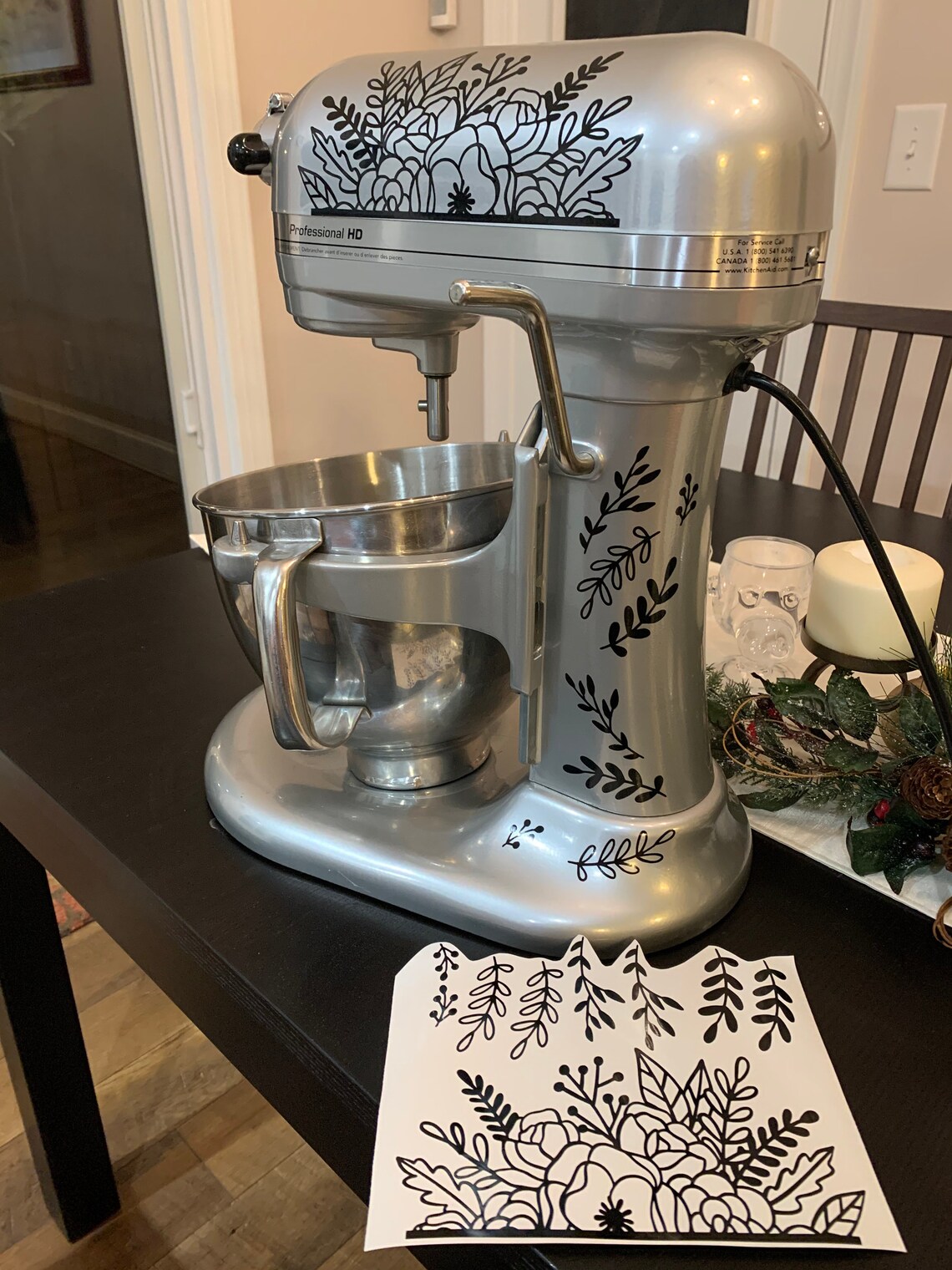 DECAL Floral Kitchenaid Mixer Decal Etsy
