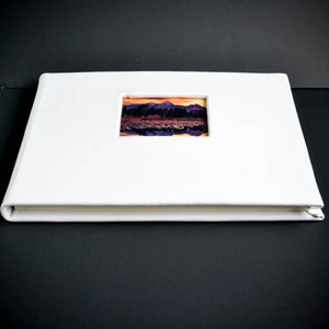 White Cowhide Leather Guest Book -8.75&quot; x 10.5&quot; Landscape