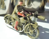 Vintage Britains Toy Soldiers Military Motorcycle and Sidecar with a Machine Gun