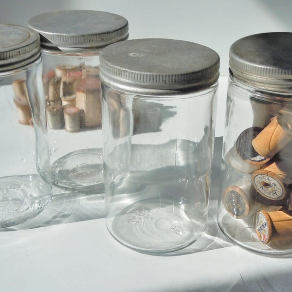 Antique Glass Jars With Metal Lids Etsy