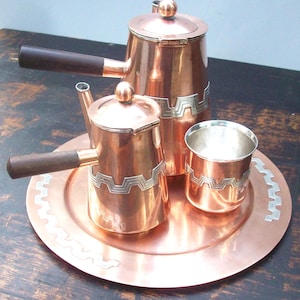 Sterling and Copper Chocolate Set / Coffee or Tea  / Sterling Lined / Victoria Silver Studio / 1973 / Taxco, Mexico