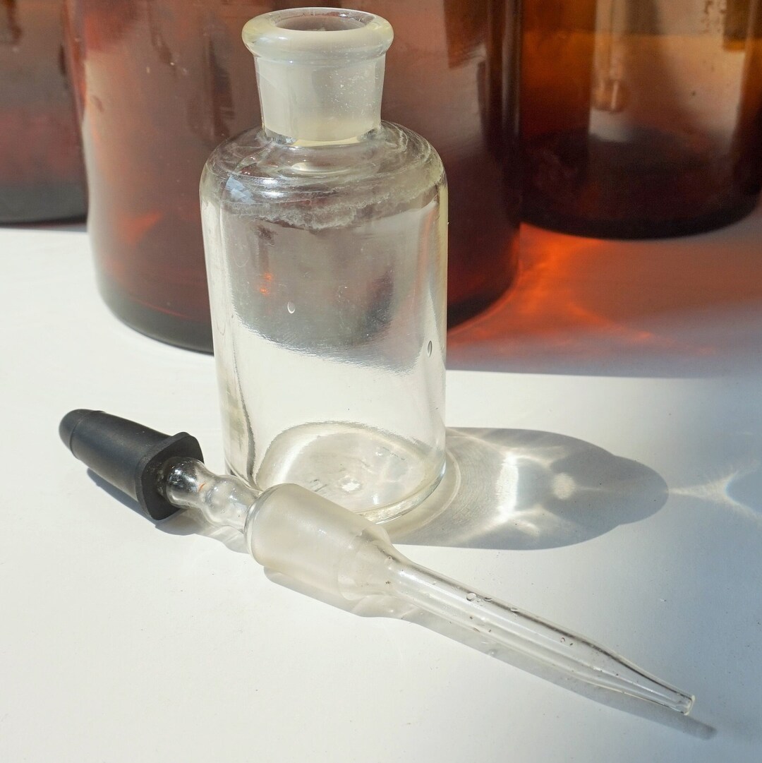 Apothecary Bottle / Pyrex Dropper Bottle With Ground Glass Stopper ...