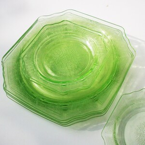 Depression Glass  / 7 Plates / 4 Large and 3 smaller/ Nice Shade of Green