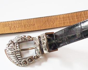 Leather Belt from Brighton / Heavy Leather / Noah's Ark Collector Belt / Story Inside / 30-34"