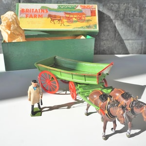 Horse Drawn Wagon and Driver / Original box and inspection tag / Britains&#39; Toy Farm / Mint Condition