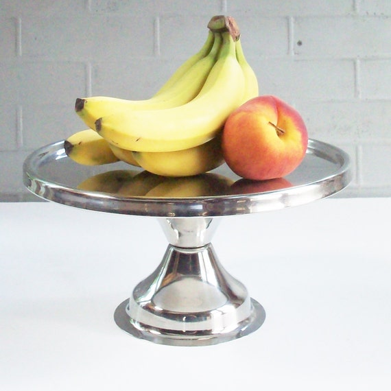 Vintage Cake Pedestal / Heavy Stainless / Diner Countertop Display