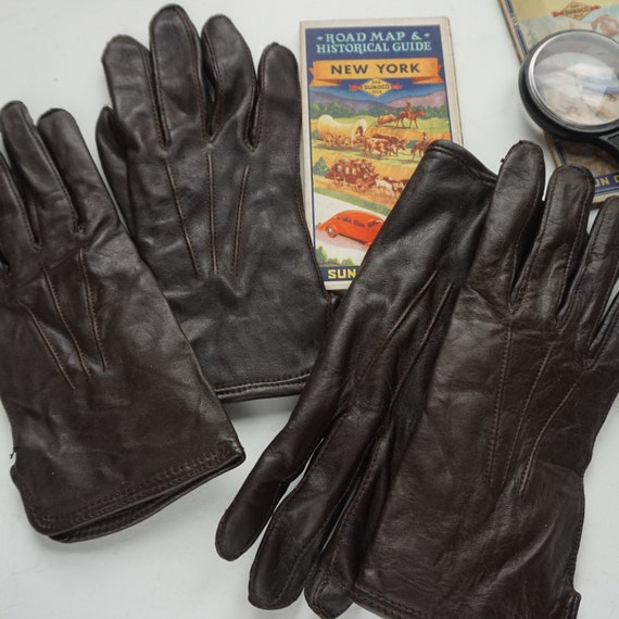 Womans Leather Gloves / Vintage dark leather glov… - image 1