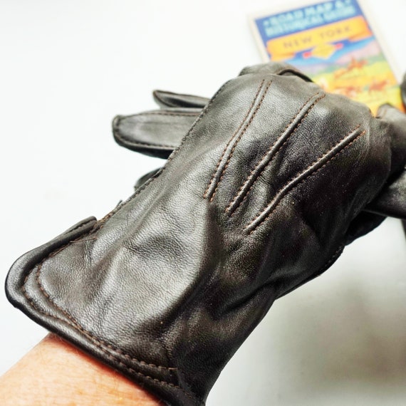 Womans Leather Gloves / Vintage dark leather glov… - image 6