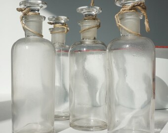 Apothecary Bottles / Authentic / Set of 4  /  Ground Glass / Science Decor