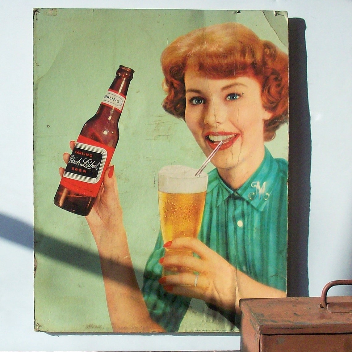 Vintage Black Label Beer / Cardboard Poster / Early Mabel / Etsy