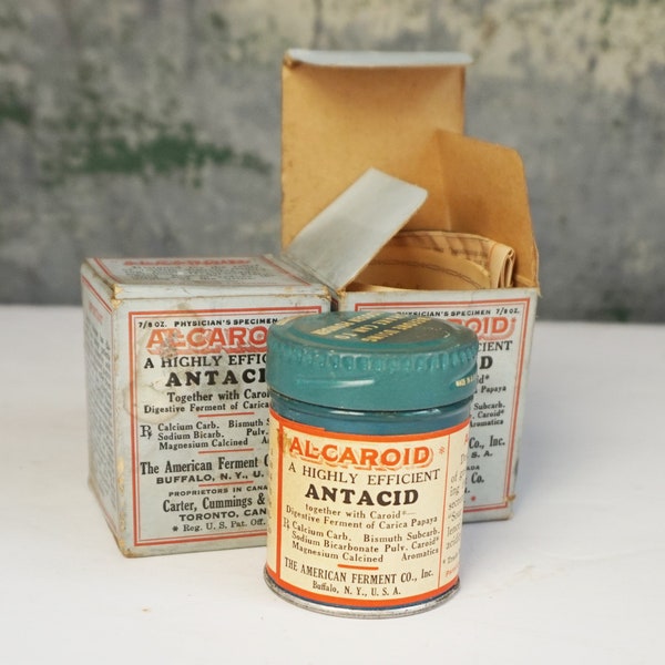 Vintage Medical Cabinet / Alcaroid / A Highly Efficient Antacid / 2 Authentic containers