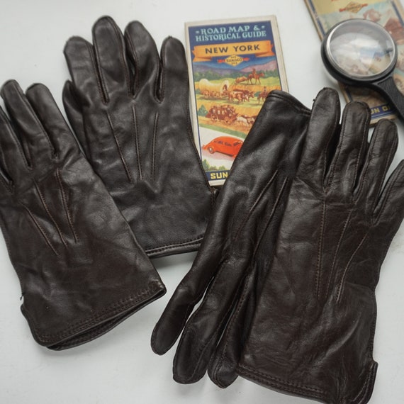 Womans Leather Gloves / Vintage dark leather glov… - image 4
