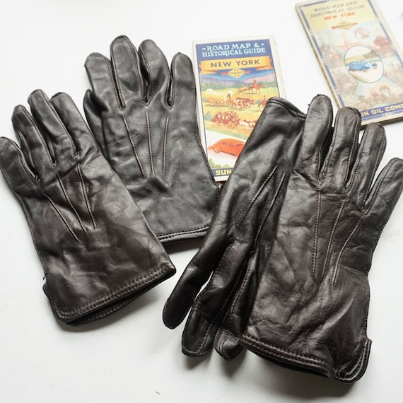 Womans Leather Gloves / Vintage dark leather glov… - image 3